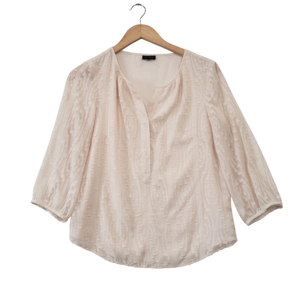 Talbots Blouse Womens SP Cream Textured Clip Dot 3/4 Sleeve Pullover Top Classic